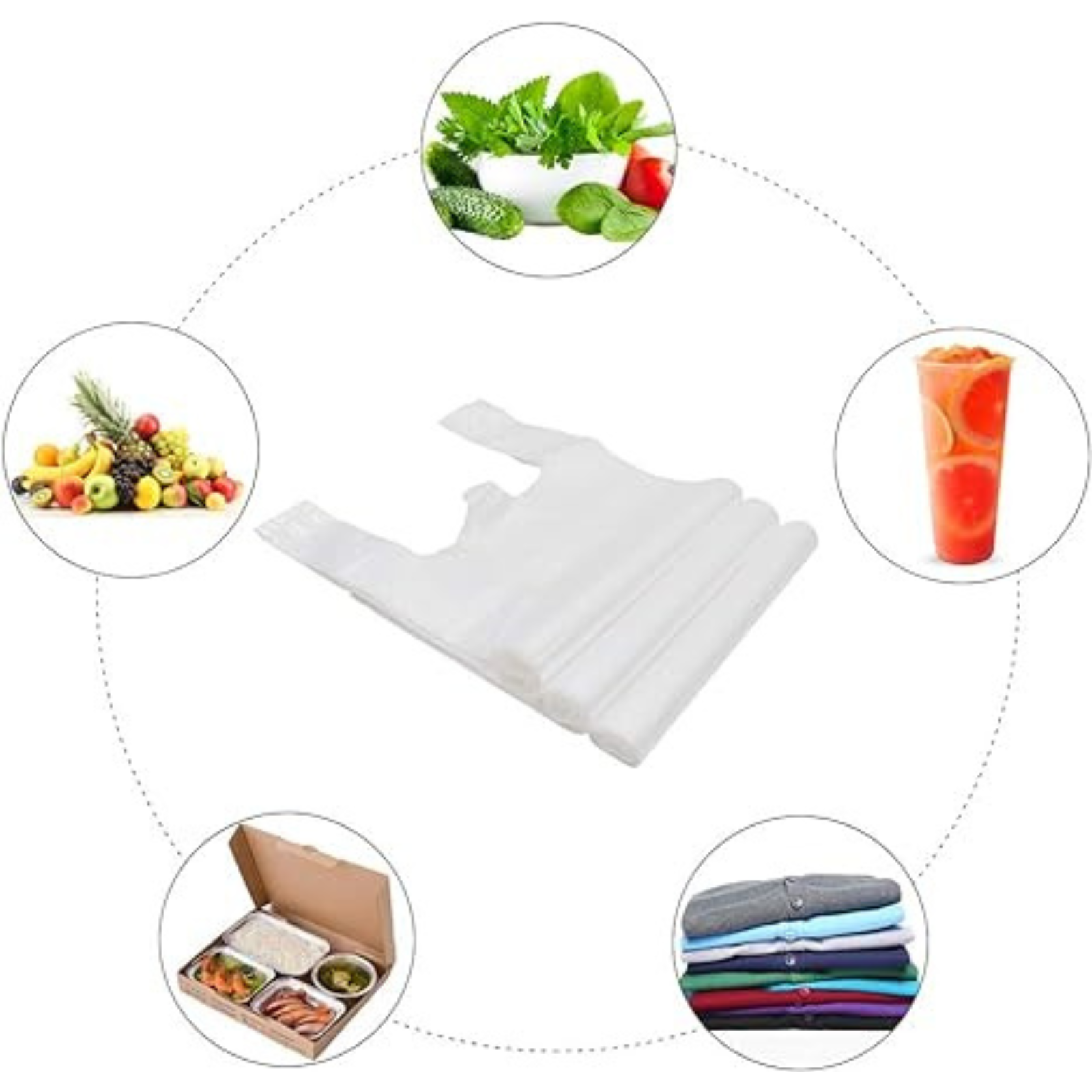 100PCS Large Plastic Singlet Shopping Carry Bags Reusable