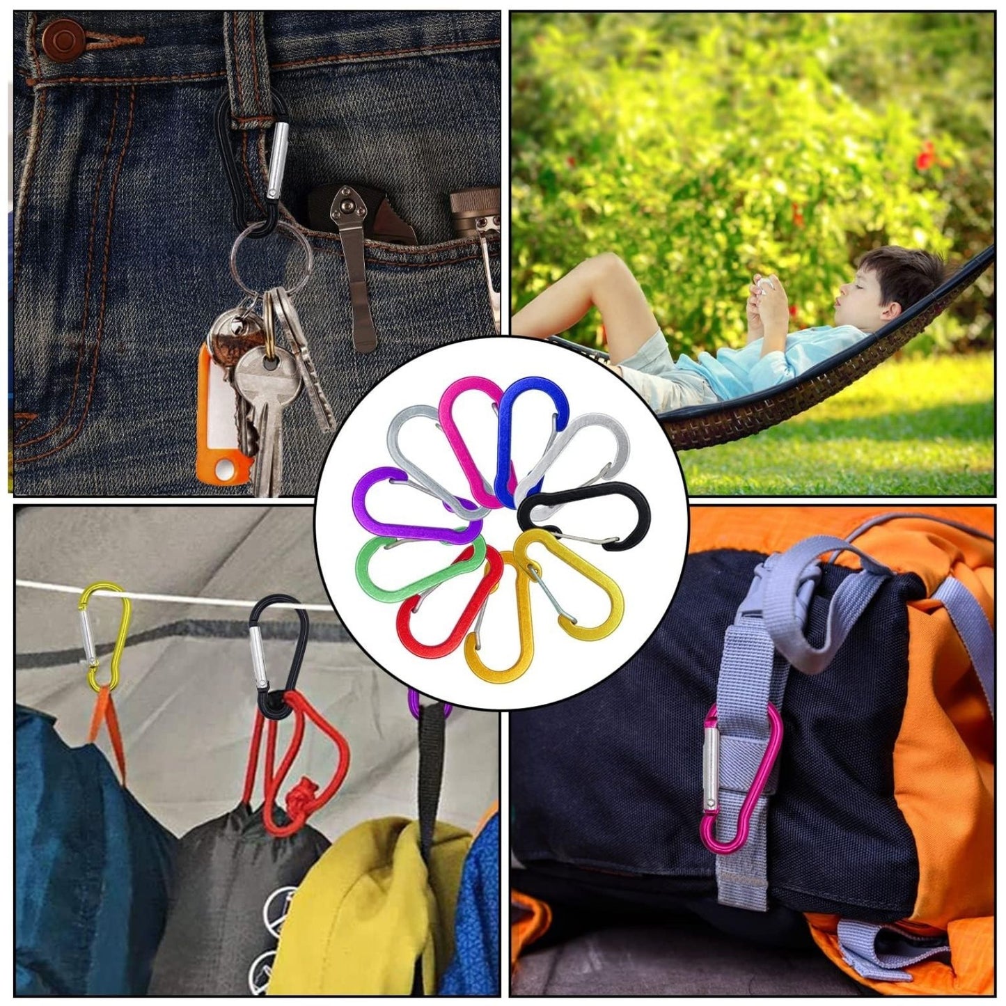 Coloured Carabiner Snap Hook 10x Gourd Shape Clip Aluminum Hiking Key Chain Ring