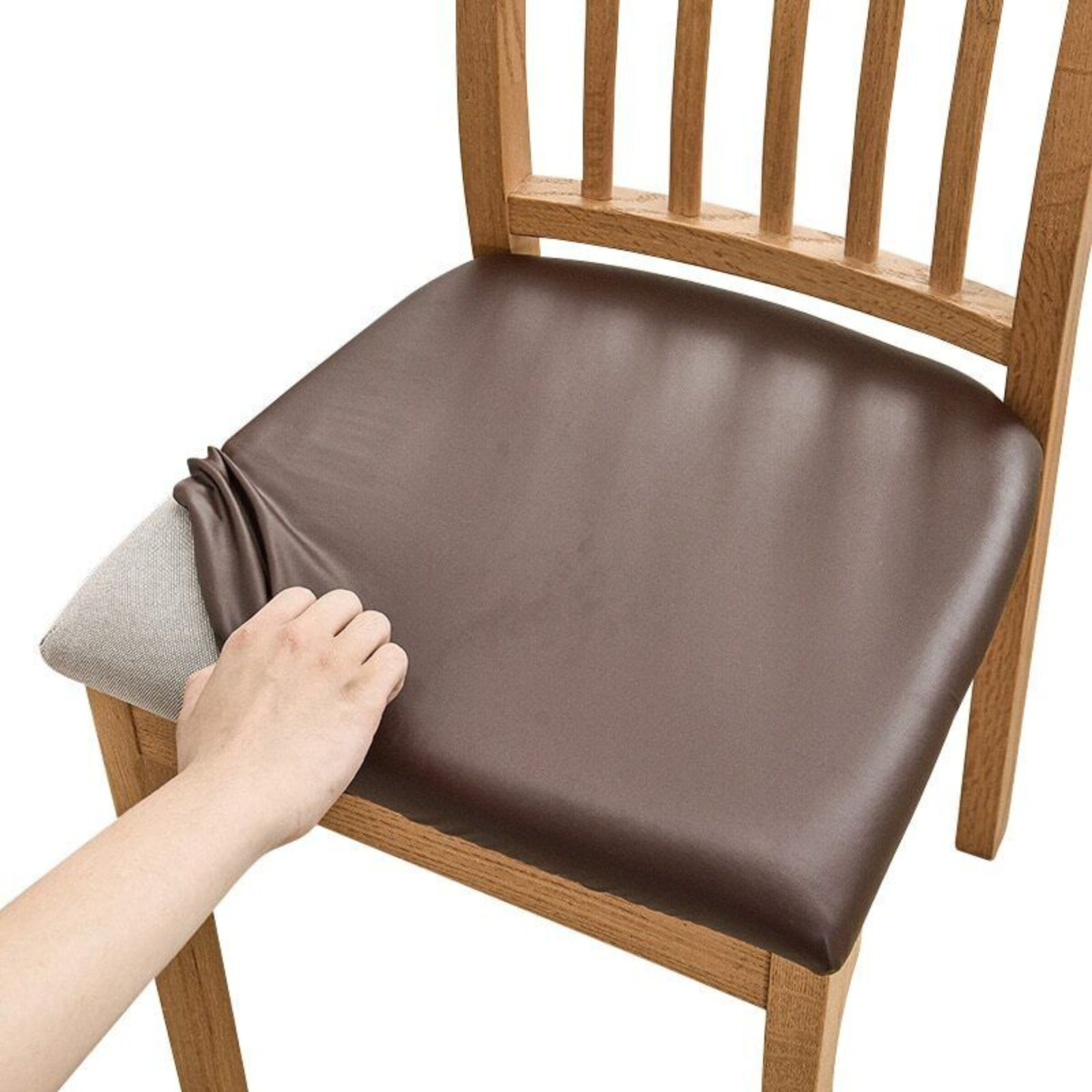 Home Stretch Dining Seat Slipcover Coffee Leather Chair Cushion Waterproof