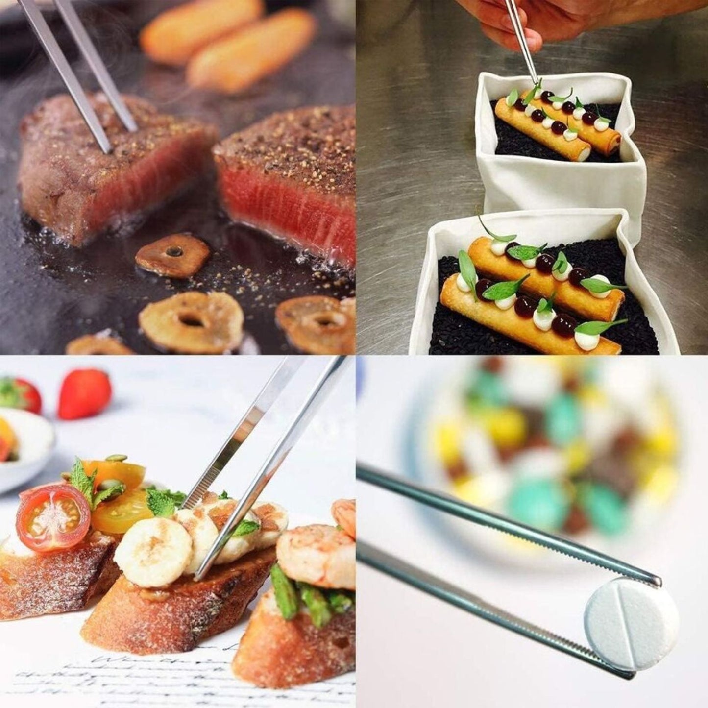 Stainless Steel Tweezers Home Kitchen BBQ Tool 20cm Long Food Barbecue Tongs
