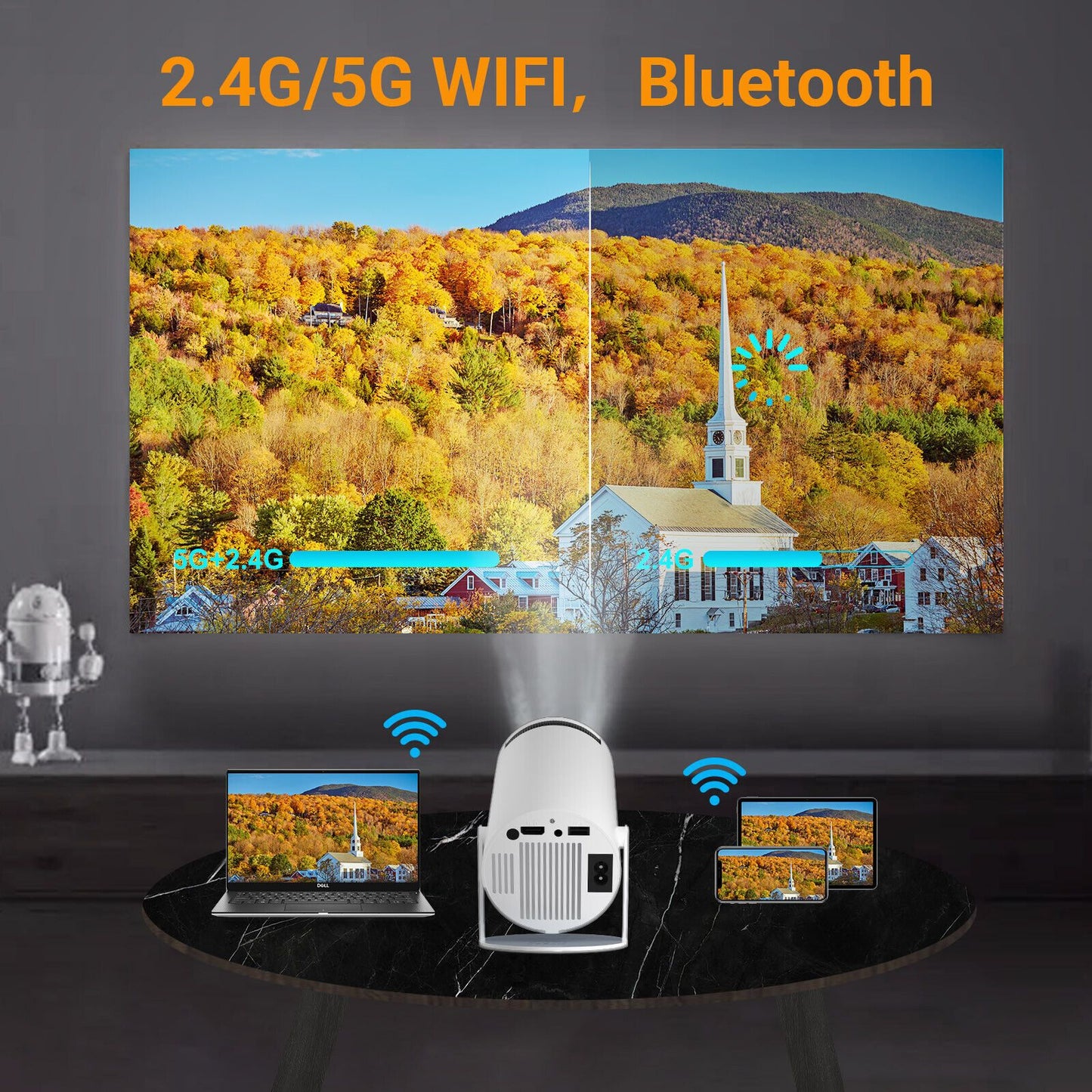 Bluetooth Home Theater HDMI For Android 11 Mini Portable LCD Projector 5g WIFI