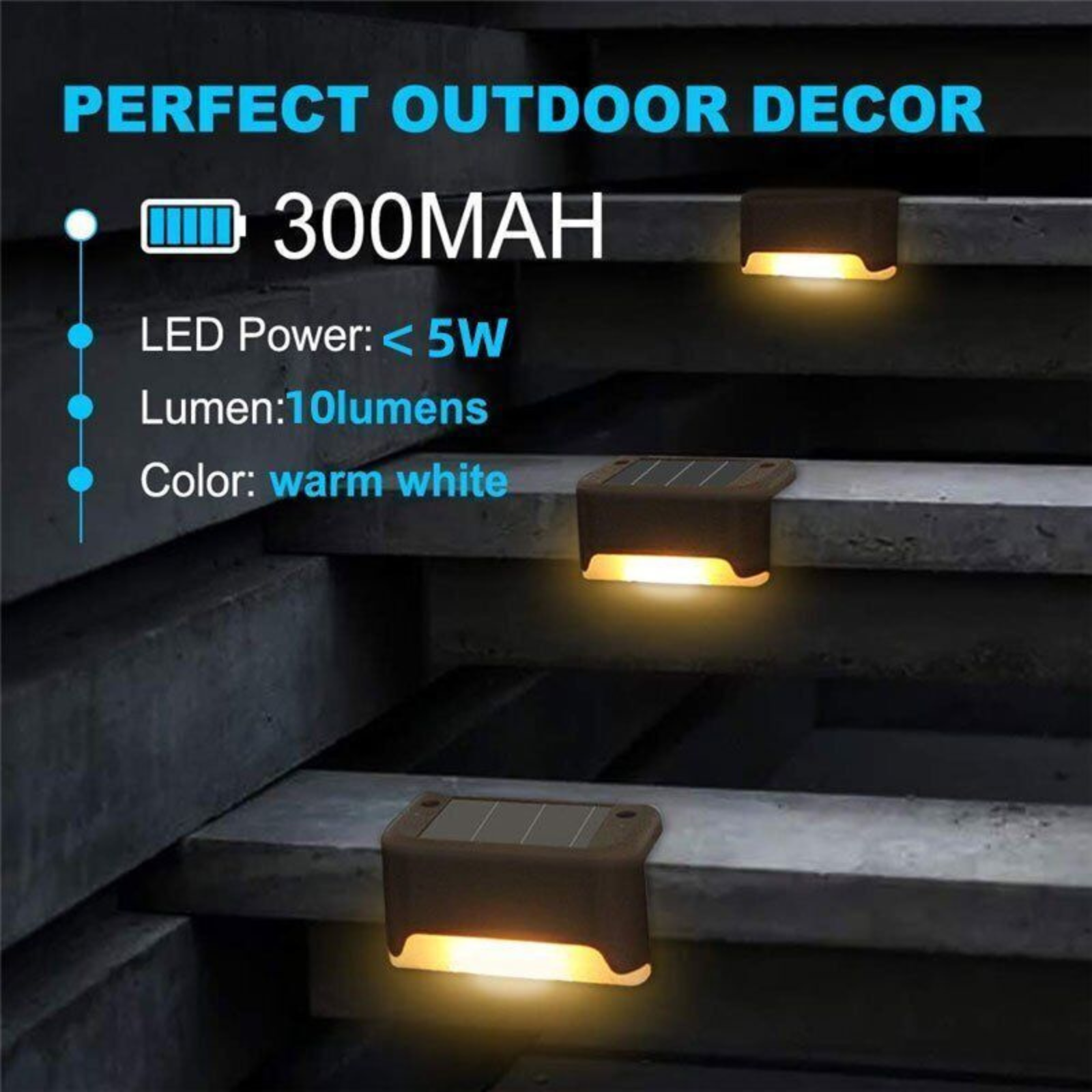 4pcs Pathway Stairs Step Fence Lamp Outdoor Solar LED Deck Lights Path Brown