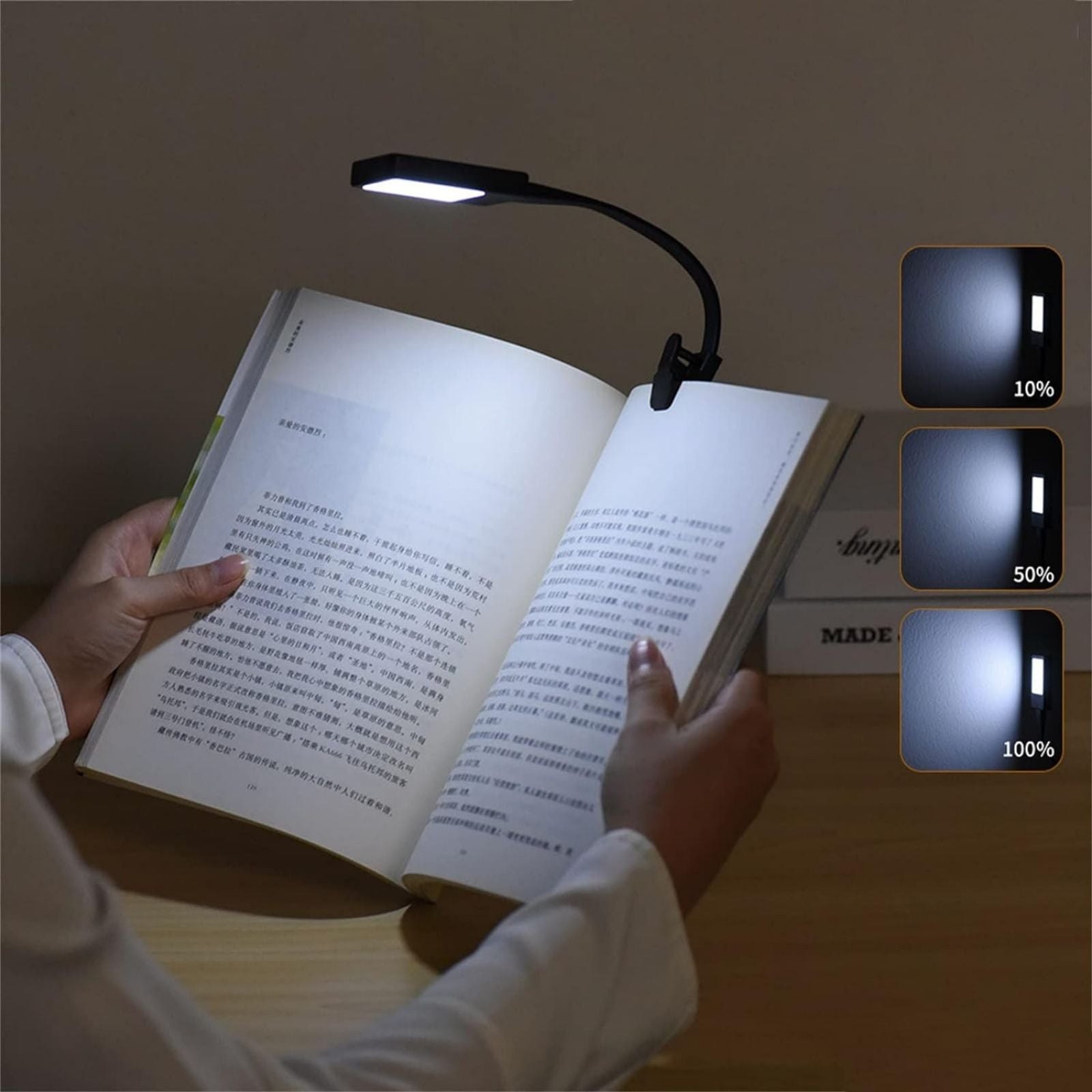 Black Book Reading Lamp Flexible Clip On Bed Table USB Rechargeable LED Light