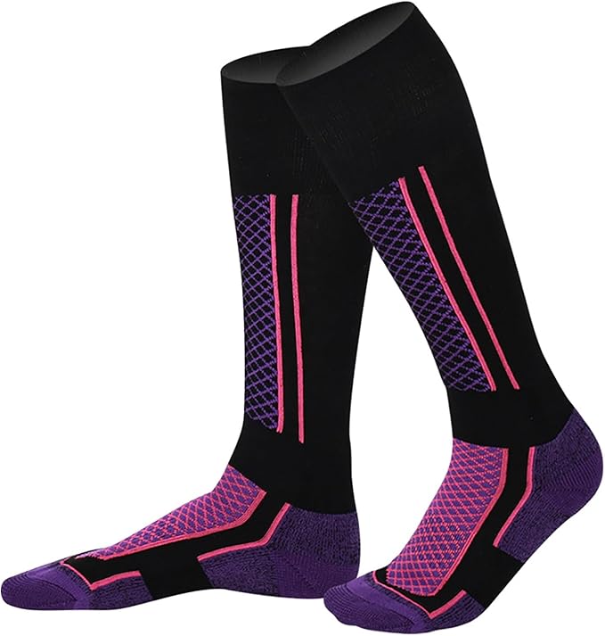 Thick Winter Sports Socks Women Long Warm Breathable Ski Socks Purple Black