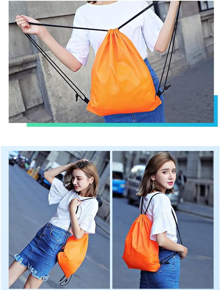 School Gym Drawstring Bag Waterproof Sport String Tote Casual Backpack Orange