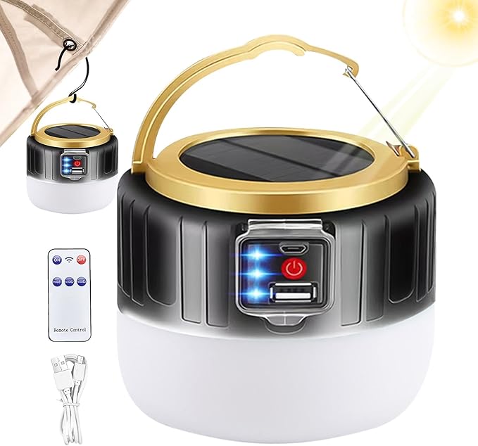Collapsible Camping Lantern LED Solar Light USB Rechargeable Lamp Outdoor