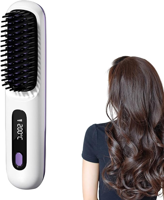 Hot Comb Brush Salon at Home 20s Fast Heating Cordless Hair Straightener White