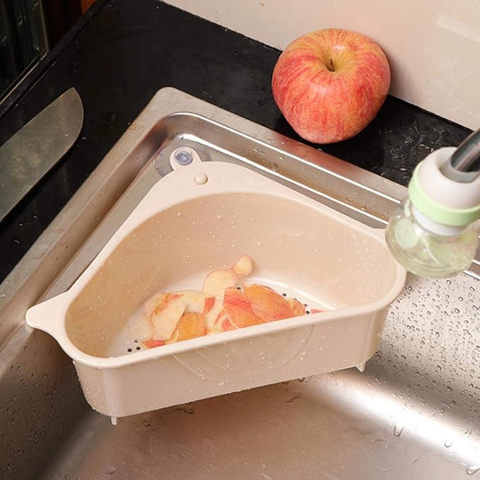 Kitchen Rack Shelf Holder Triangle Sink Drain Basket Strainer Organizer Beige