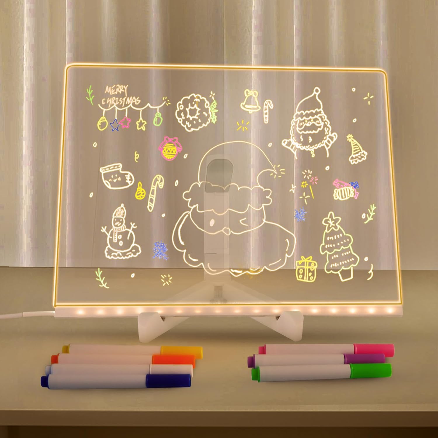 Illuminated Drawing Board LED Note Board 7 Coloured Pens Acrylic Dry Erase