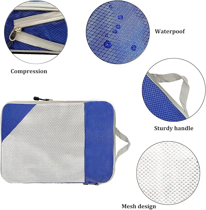 6Pcs Expandable Storage Travel Luggage Bags Compression Packing Cubes Blue