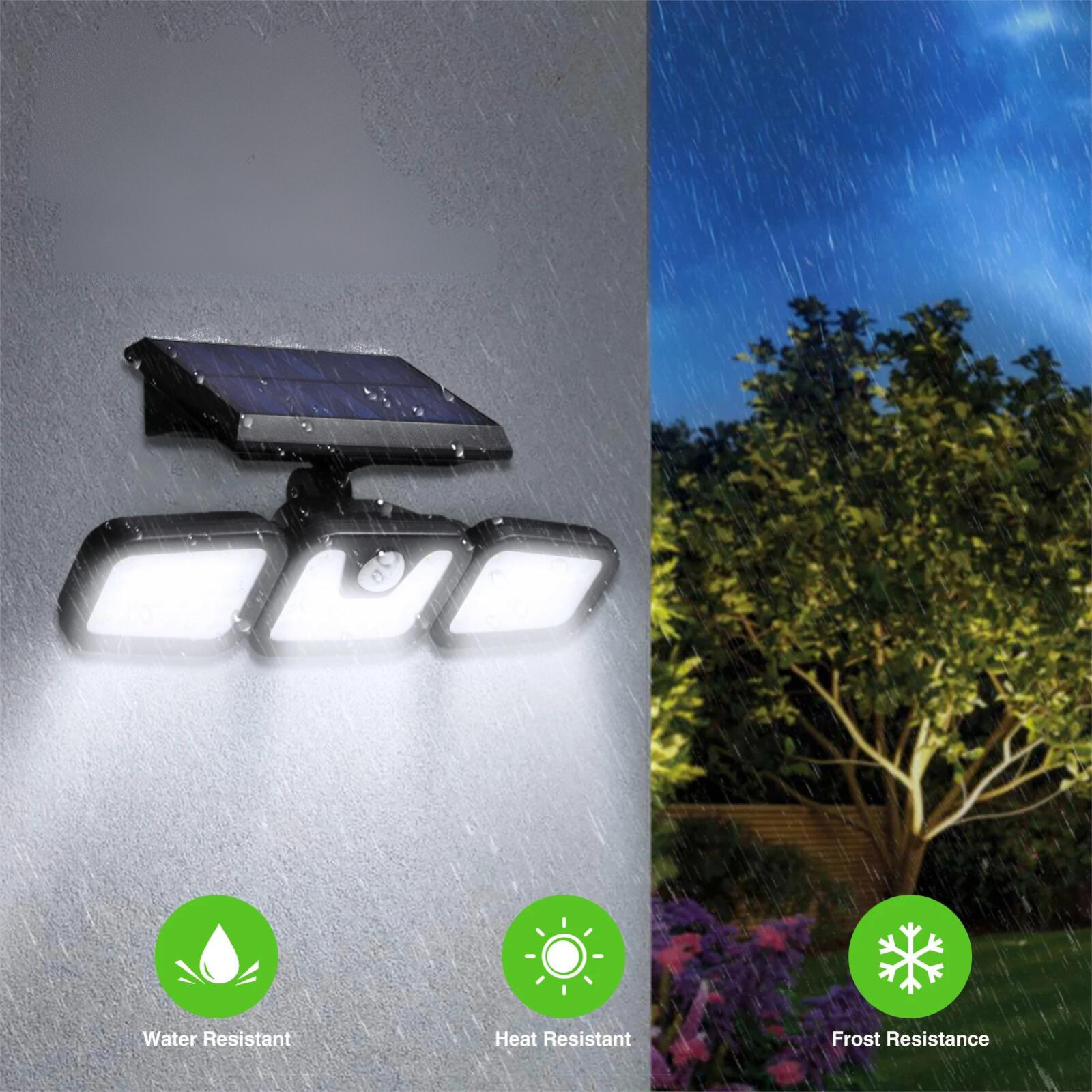 3 Head 74 Led Solar Powered Motion Sensor Light Outdoor Security Flood Lamp