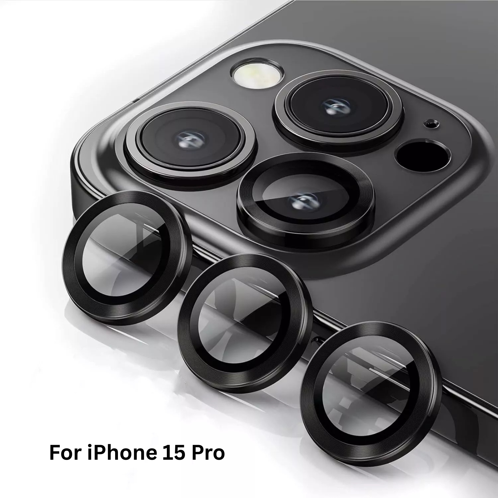 Metal Camera Lens Glass Screen Protector For iPhone 15 Pro 3x Black
