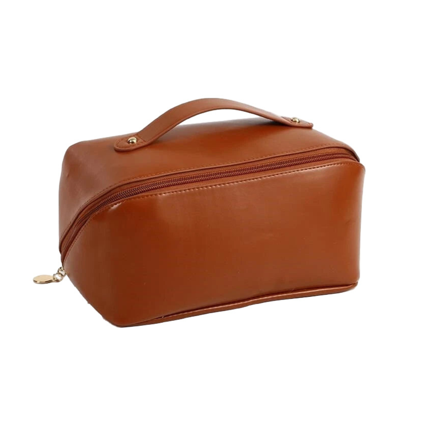 Makeup Brushes Slots Dividers Organizer Large Capacity Travel Cosmetic Bag Brown