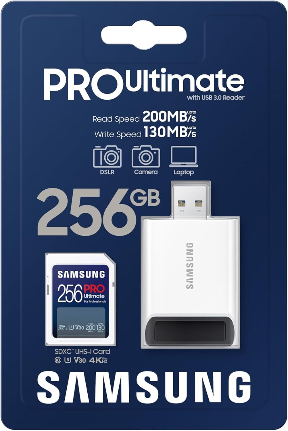 SD Card & USB Reader SAMSUNG PRO Ultimate 256GB SDXC C10 U3 V30 DSLR Memory Card