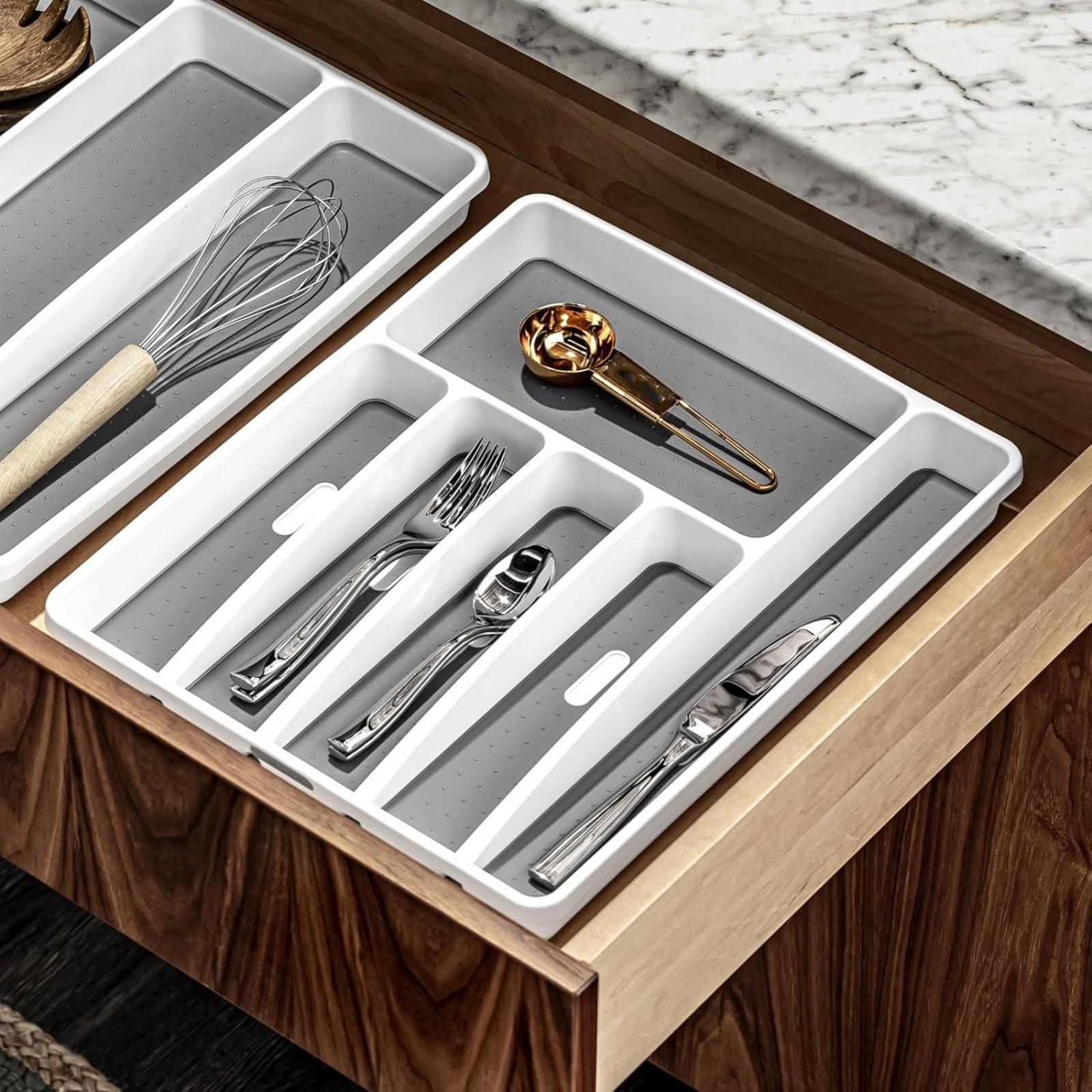 Kitchen Drawer Cutlery Organiser 6 Compartment Storage Tray for Utensils
