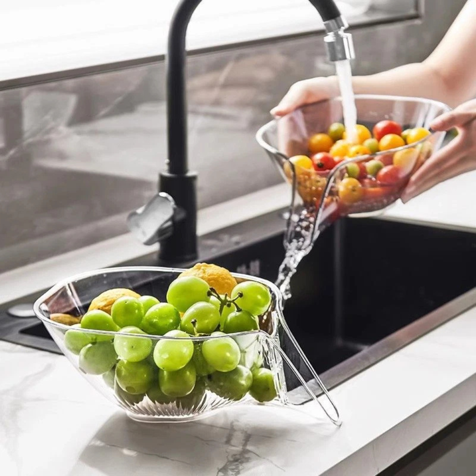 Kitchen Multifunction Transparent Drain Bowl Fruit Vegetable Strainer Basket