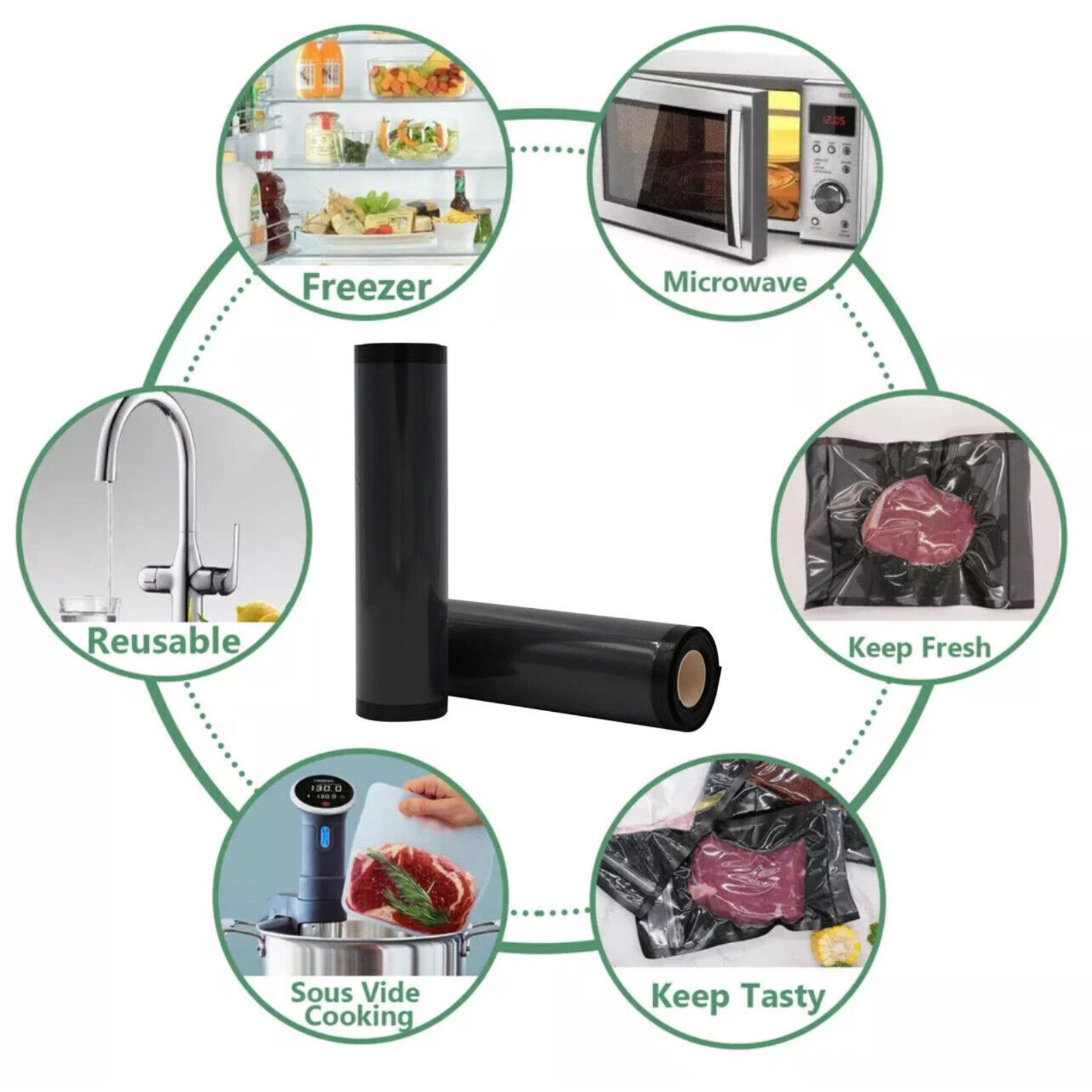 Food Vacuum Seal Bag Rolls Black 28x5m Storage Packaging 1 Roll