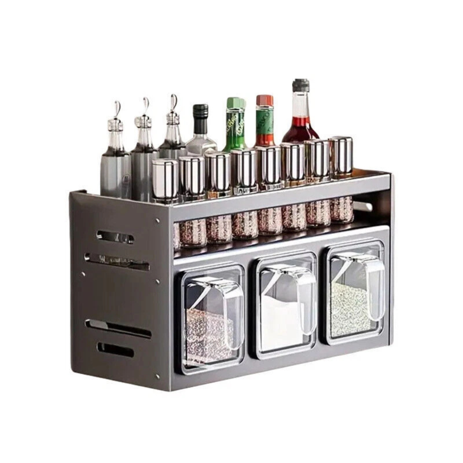 Kitchen Wall Mounted Spice Box Storage Organizer 3 Grids Container 1x