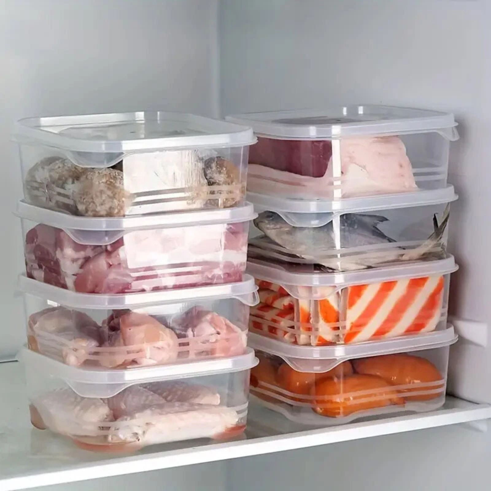 10x Food Organizer Vegetable Fridge Storage Containers 350ml Set