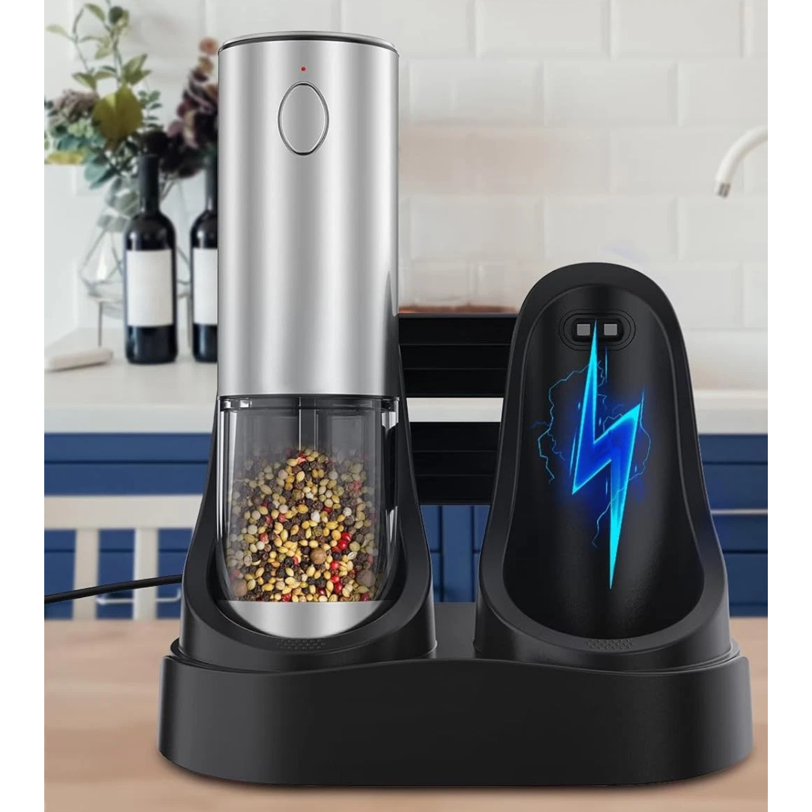 Electric Salt Pepper Grinder Set 2 Pack Adjustable Spice Mill