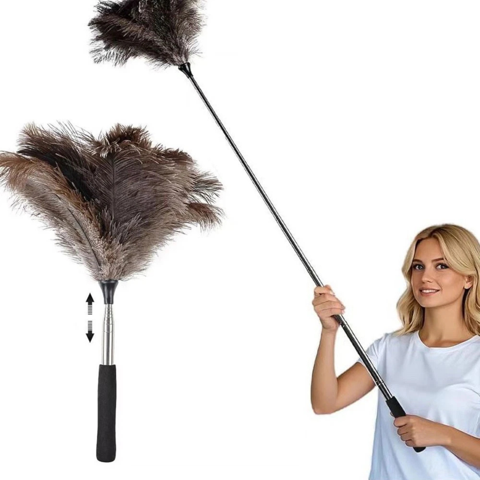 Extendable Fluffy Ostrich Feather Duster Long Dust Cleaning Brush Tool