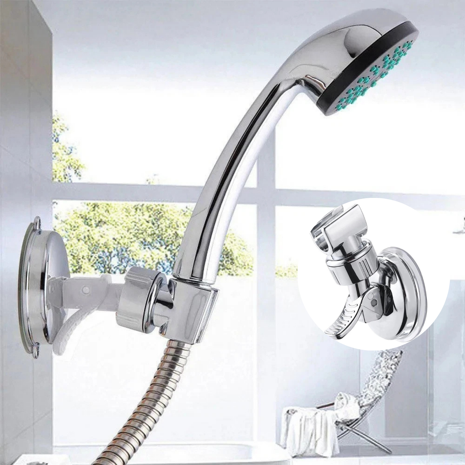1x Suction Shower Head Holder Adjustable Wall Mounted Handset Bracket