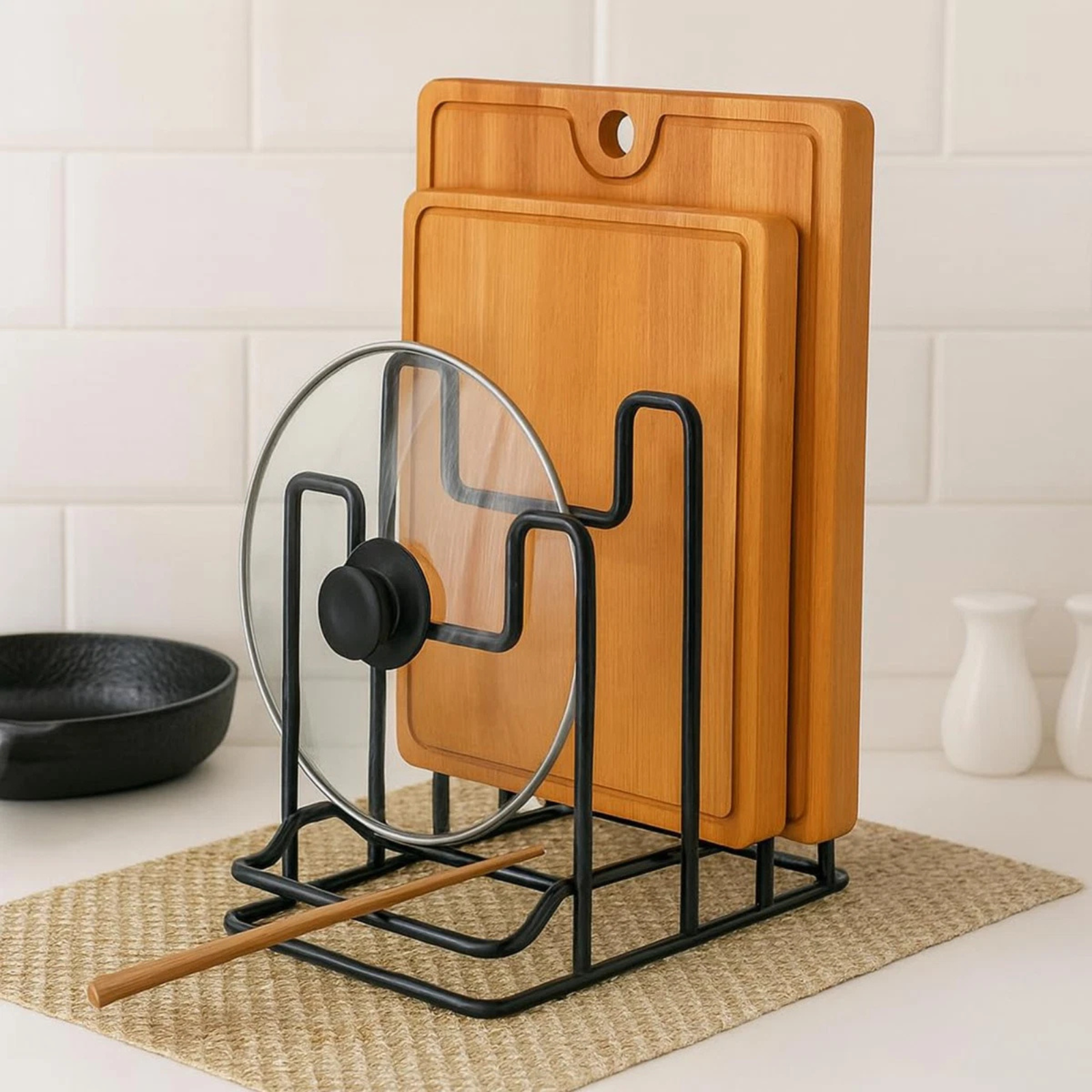2PCS Kitchen Cutting Board Stand Black Countertop Vertical Holder Rack