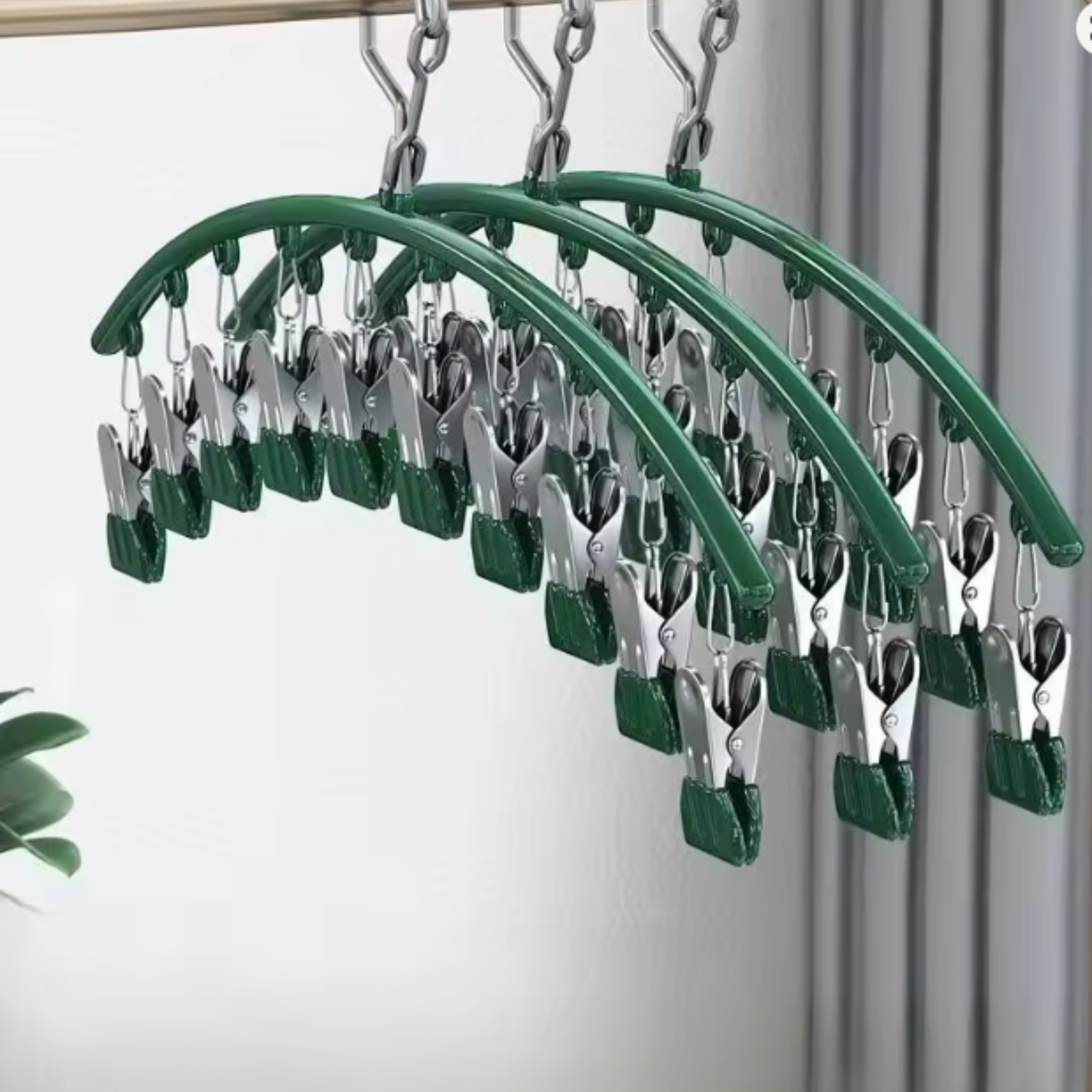 3 Pack Arc Sock Drying Rack Green Clothes Hanger with Clip Holder