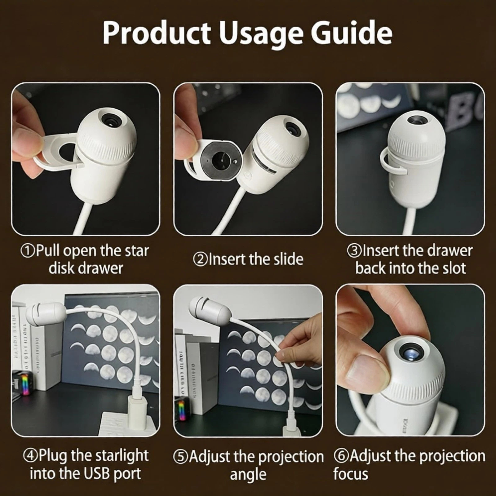 24 Projector Films Galaxy Projector 2 in 1 USB LED Night Light Lamp