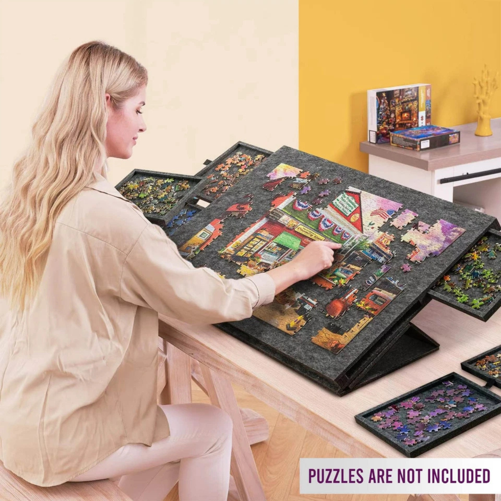 1000 Piece Jigsaw Puzzle Board with 6 Drawers Portable Felt Table