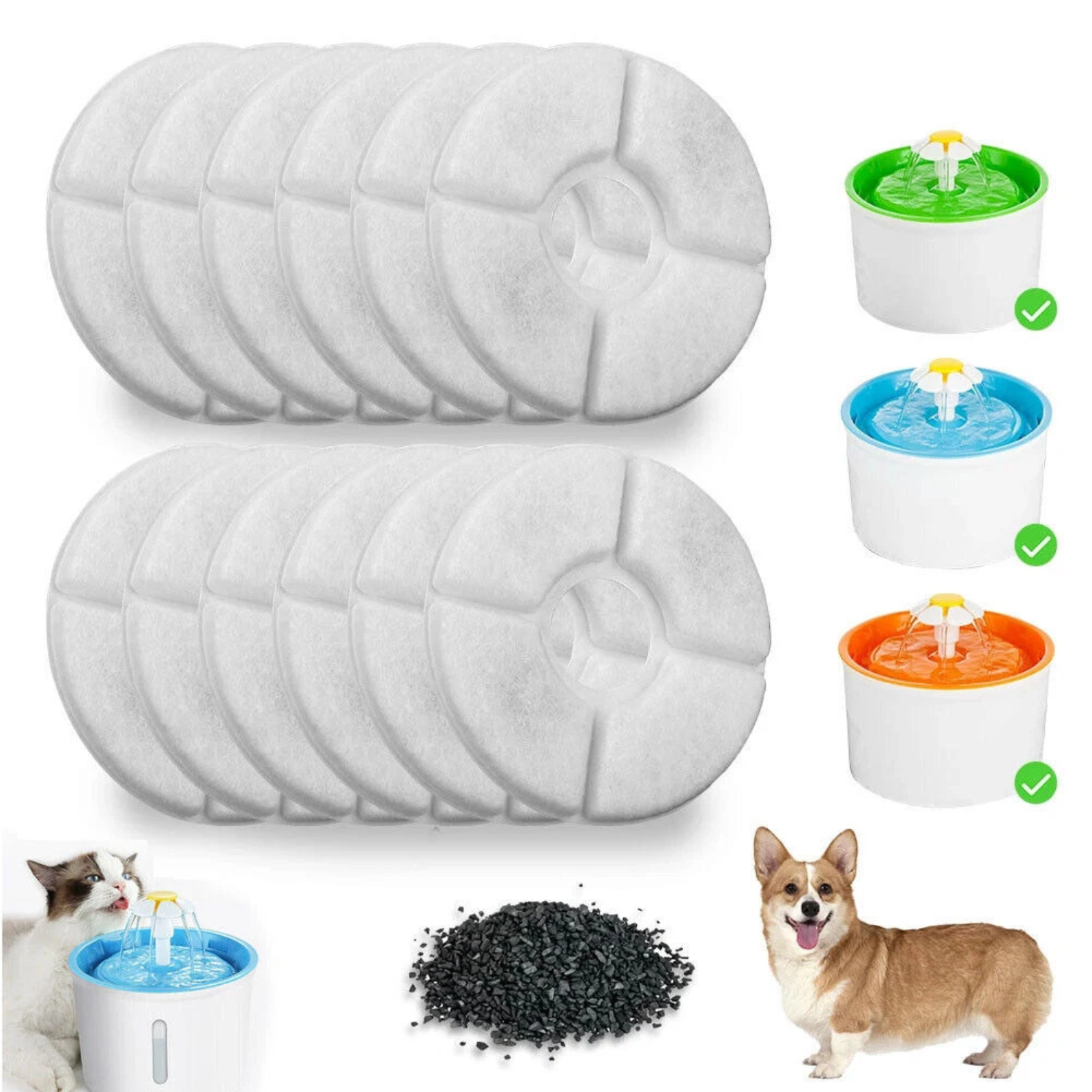 12PCS Carbon Filter Replacement for Pet Water Fountain Dog Cat