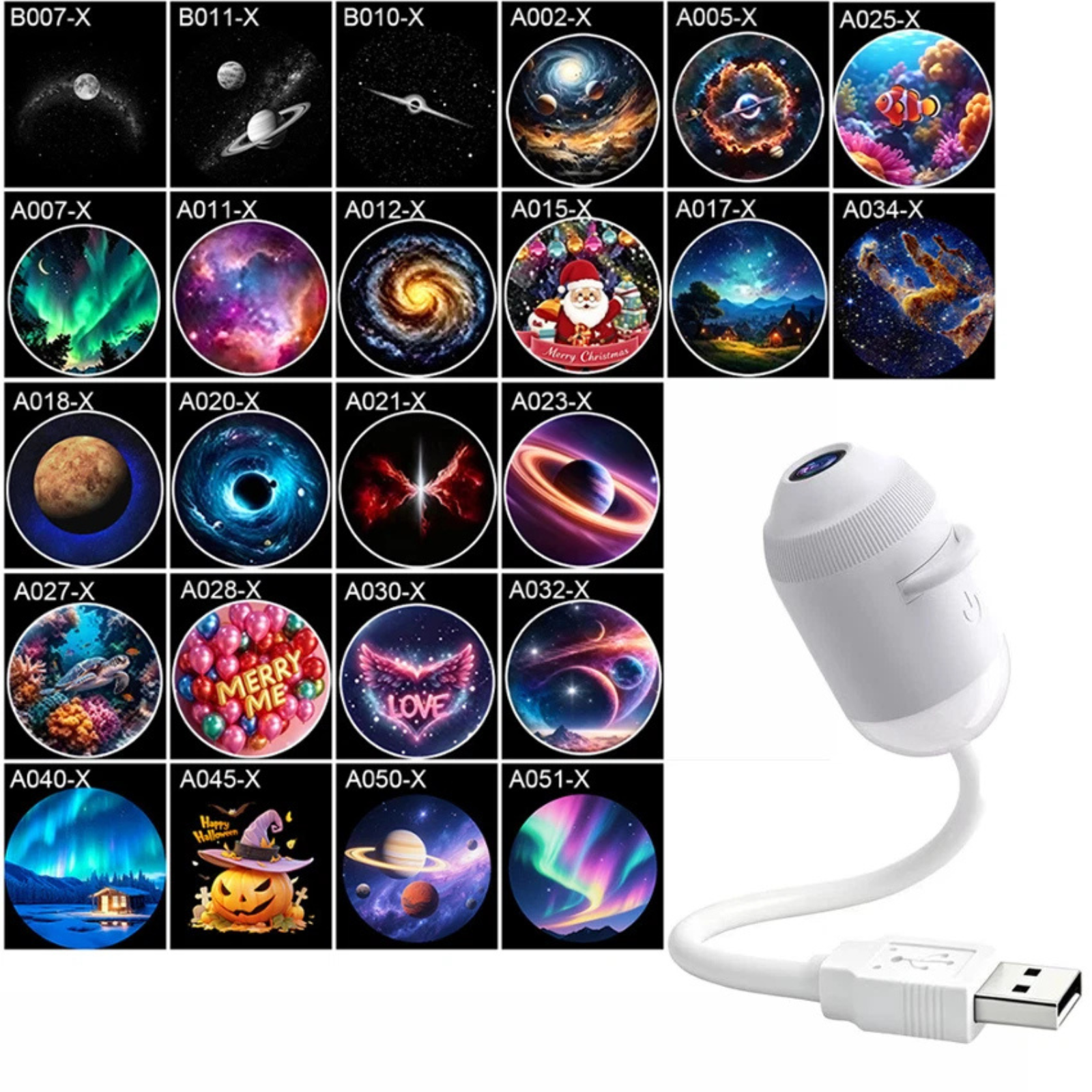 2 in 1 Galaxy Projector Night Light USB Lamp with 24 Projection Films