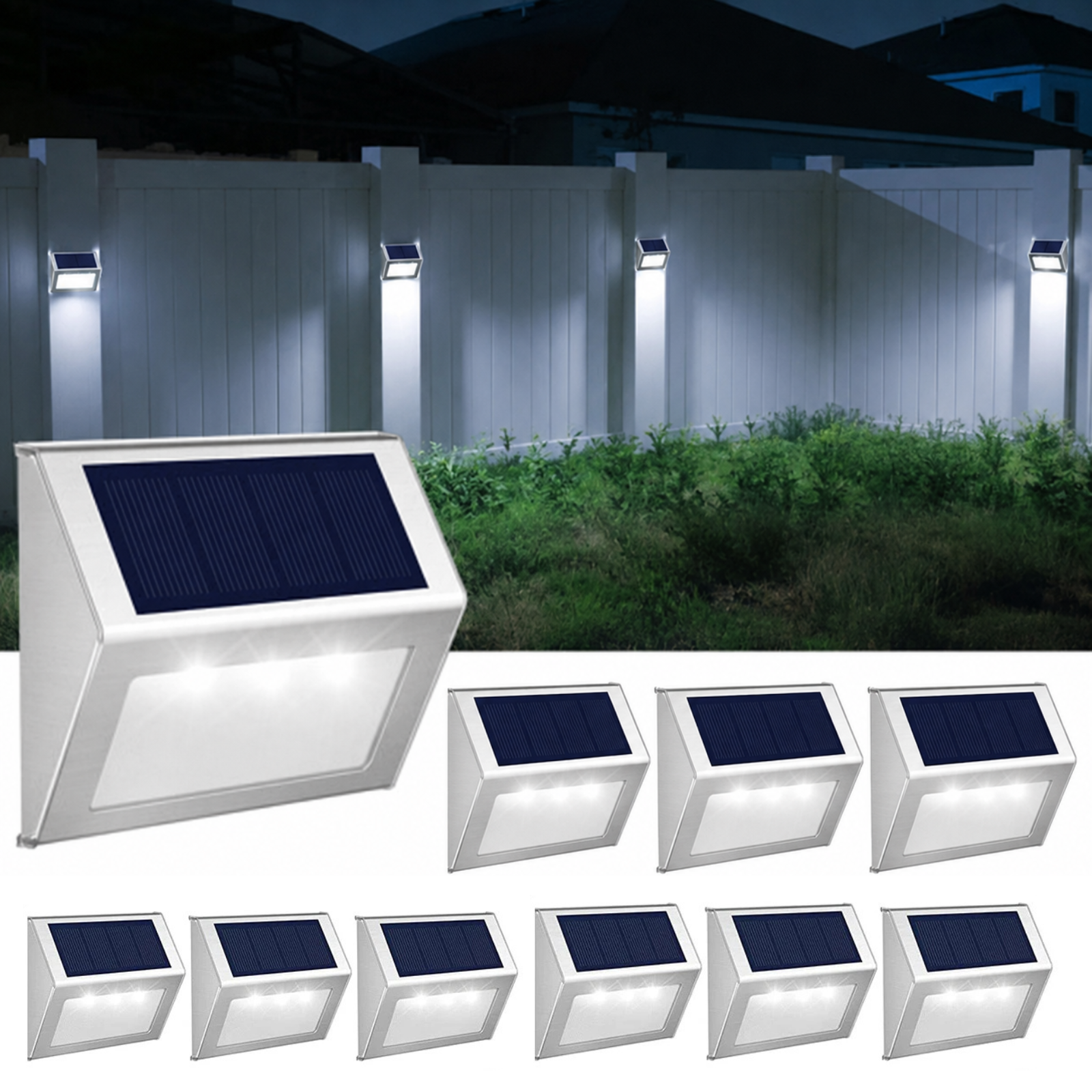 10 Pack Solar 3 LED Deck Lights Outdoor Garden Fence Pathway Steps