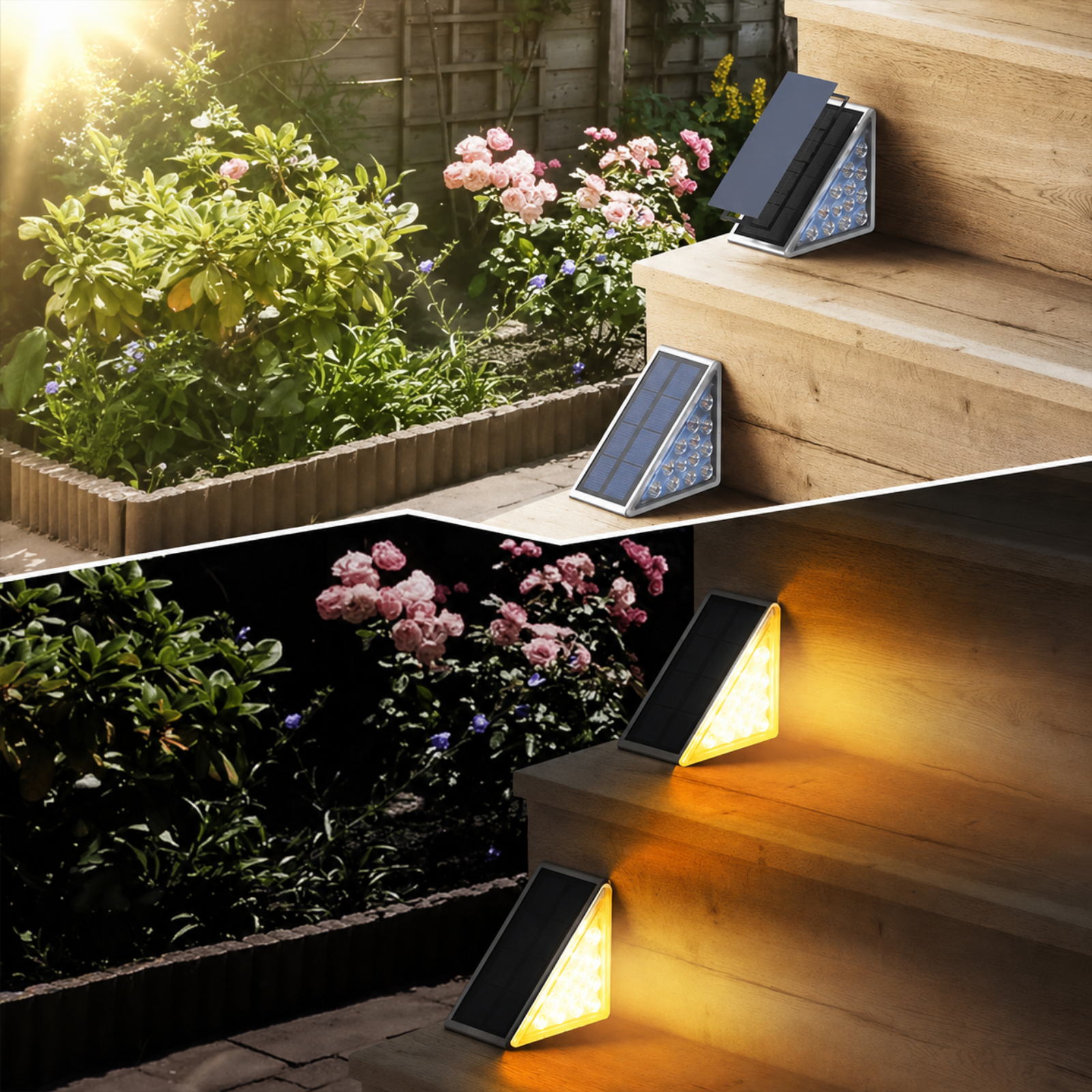 4 Pack Warm White Solar Step Lights Outdoor Garden Fence Deck Lamp
