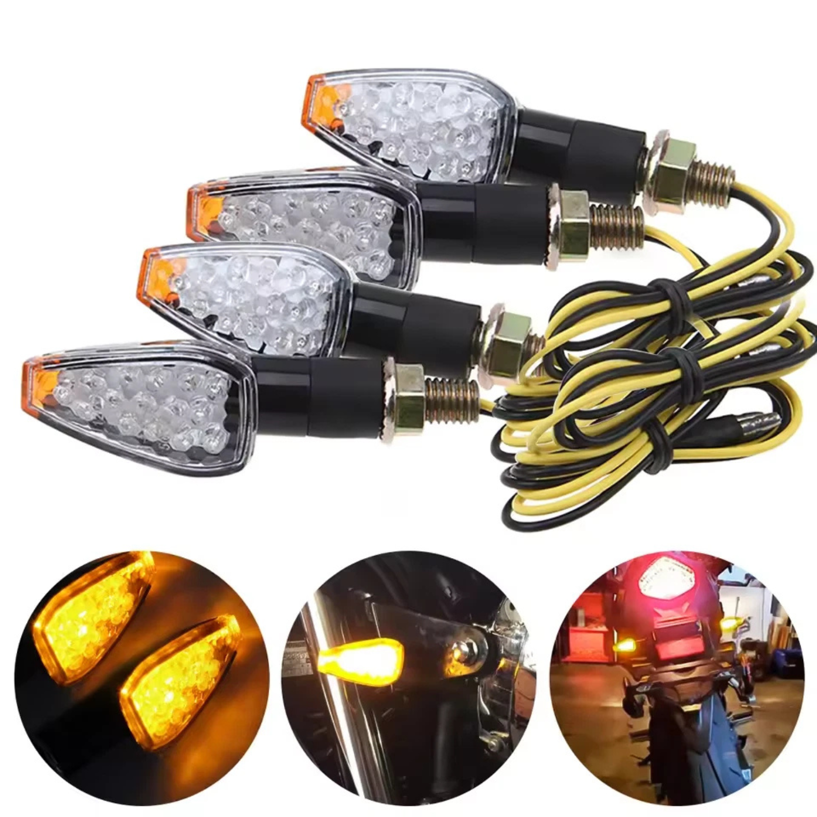 4x 12V Universal Motorcycle LED Turn Signal Indicators Amber Blinker Lights