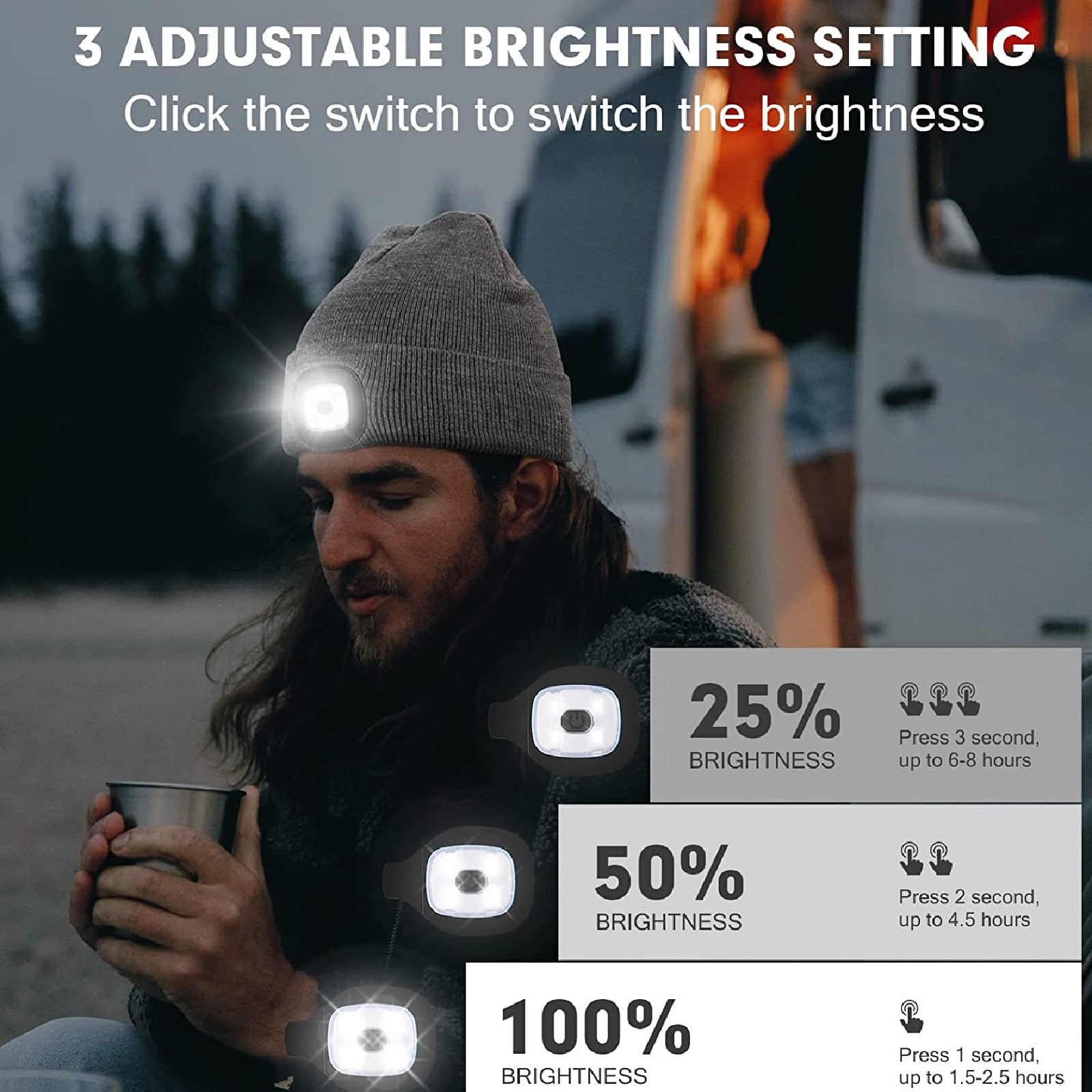USB Rechargeable Winter Autumn Warm LED Light Knitted Beanie Hat Wireless
