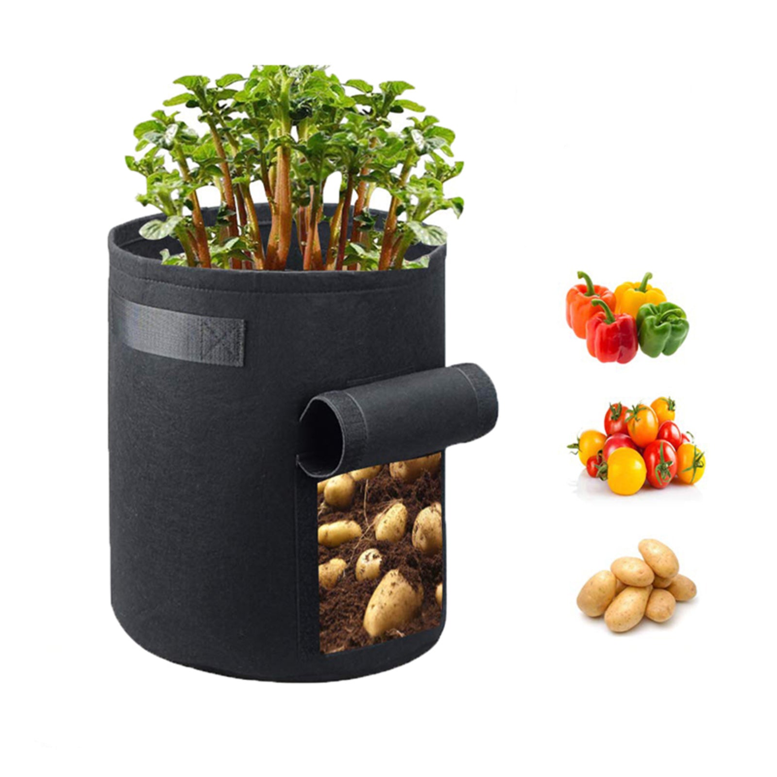 Potato Grow Planter Container Pot Side Window Pouch Root Plant Growing Bag Black