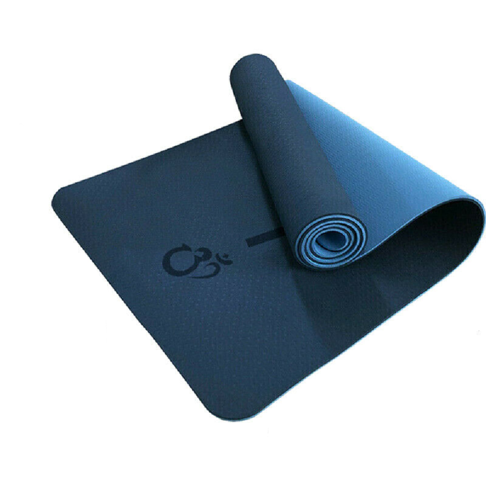 Yoga Mat Pad Exercise Fitness Pilates Non Slip Dual Layer Eco Friendly Mat Blue