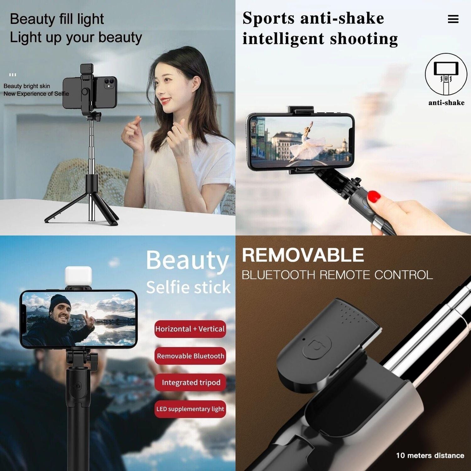 Stand Selfie Stick Handheld Tripod With Bluetooth Remote For Phone