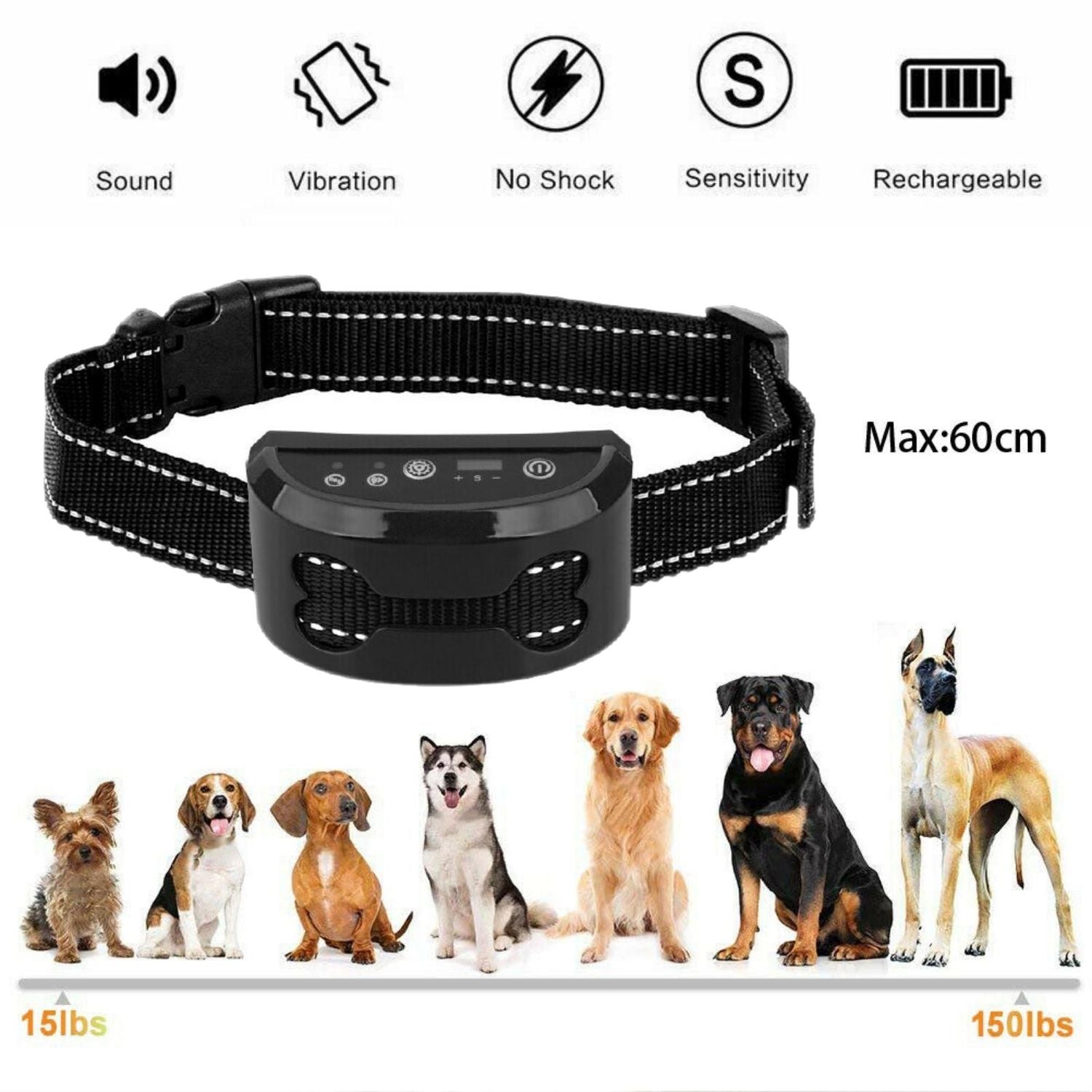 Auto Anti Bark Dog Collar Rechargeable Stop Barking Non-Shock Waterproof