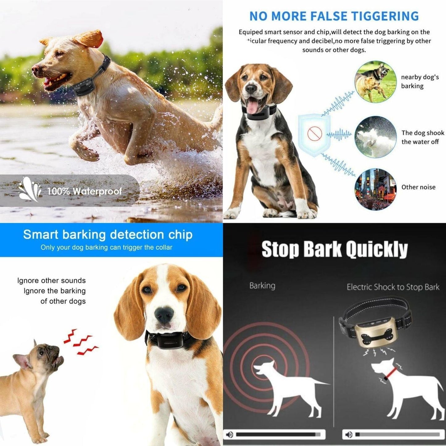 Auto Anti Bark Dog Collar Rechargeable Stop Barking Non-Shock Waterproof