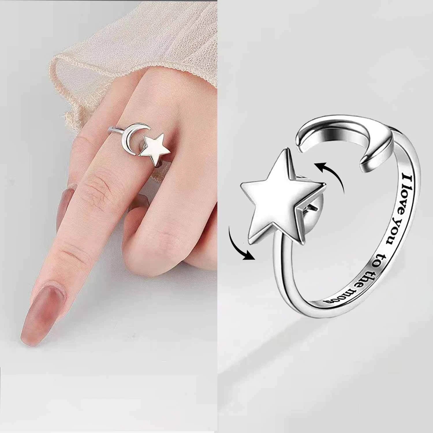 Star Moon Stylish Fashion Jewelry Adjustable Spinner Ring Women Accessory