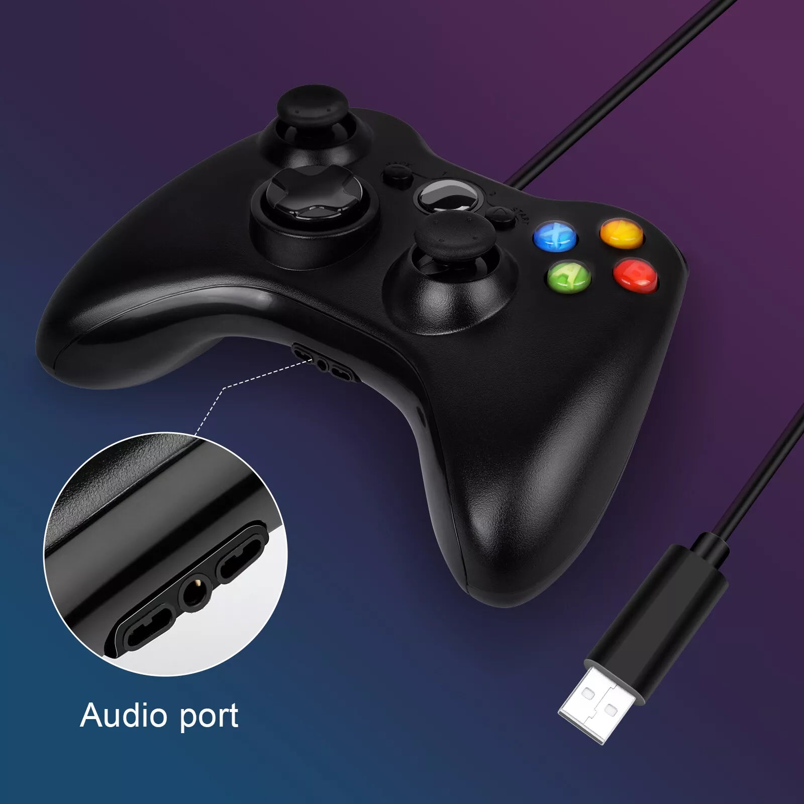 Gamepad XBOX 360 Console Windows PC Game Wired Game Controller Black
