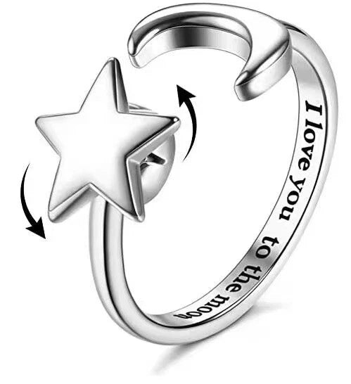 Star Moon Stylish Fashion Jewelry Adjustable Spinner Ring Women Accessory