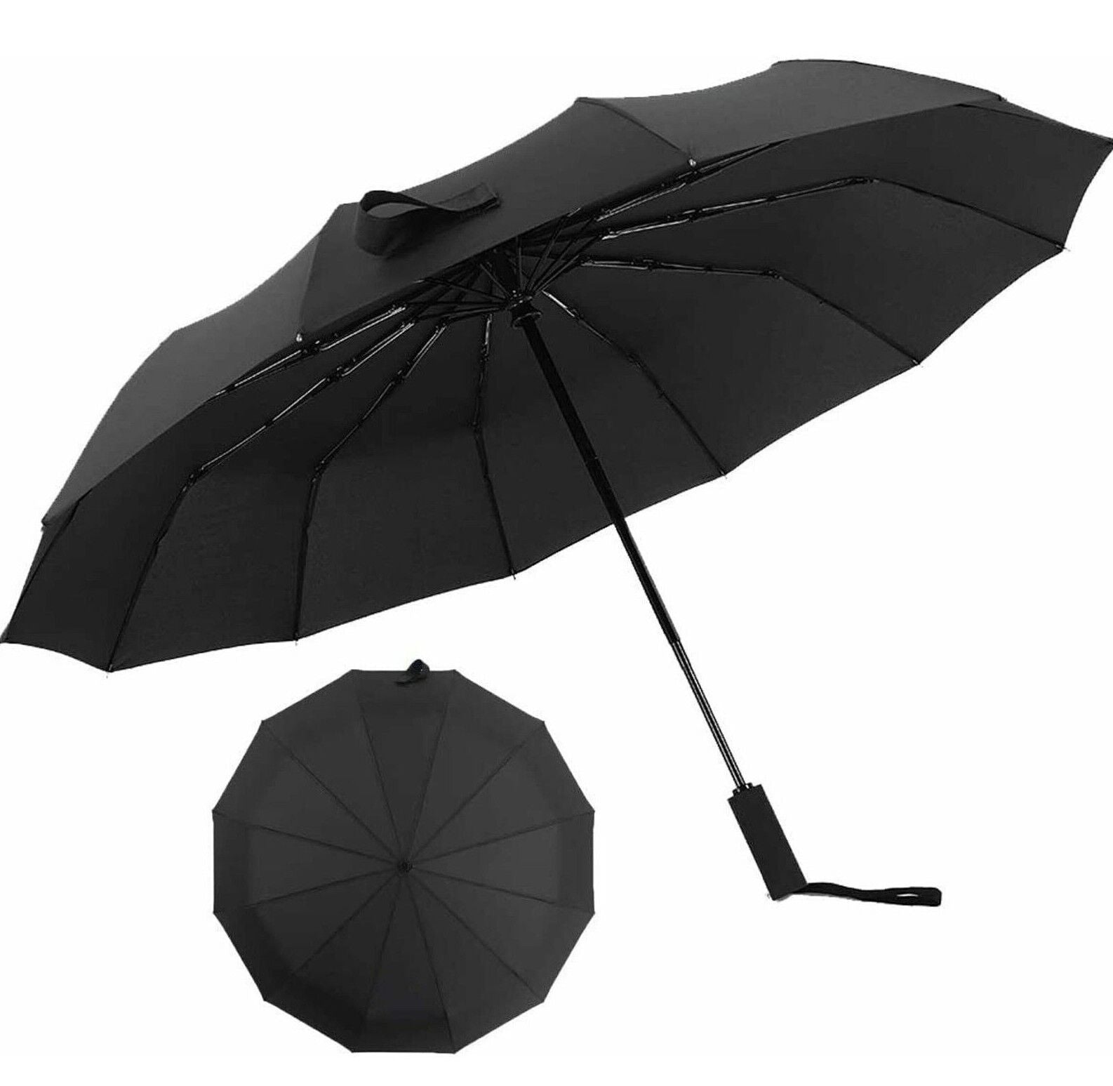 12 Ribs Anti-UV Windproof Folding Umbrella Automatic Open Close Black