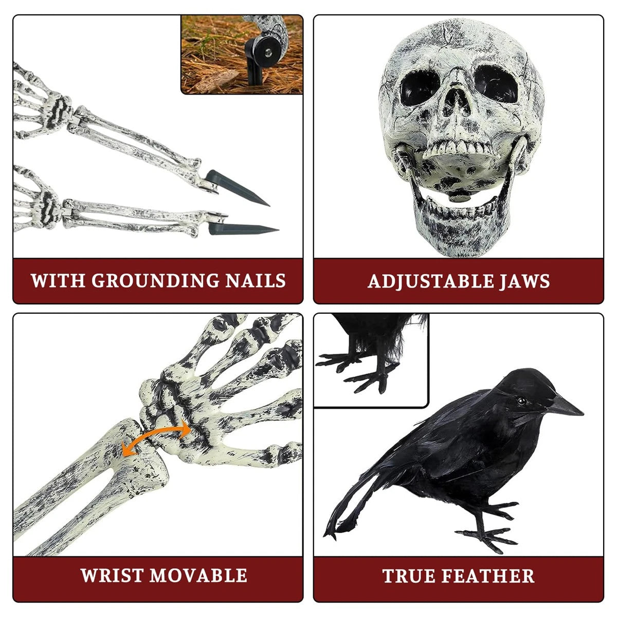 Realistic Halloween Horror Decor Crow Skull 2 Arm Bones Skeleton Decoration