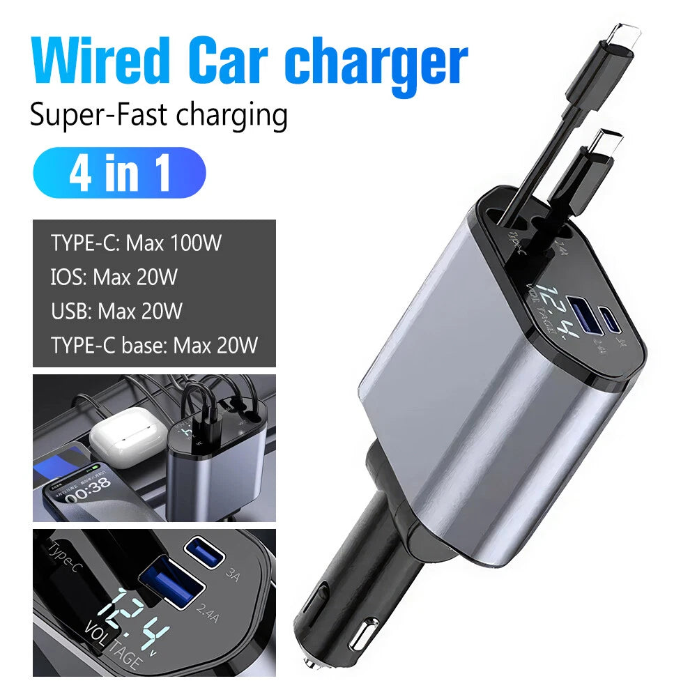 iPhone Android Fast Charging Car Phone Adapter USB Type C Cable Car Charger