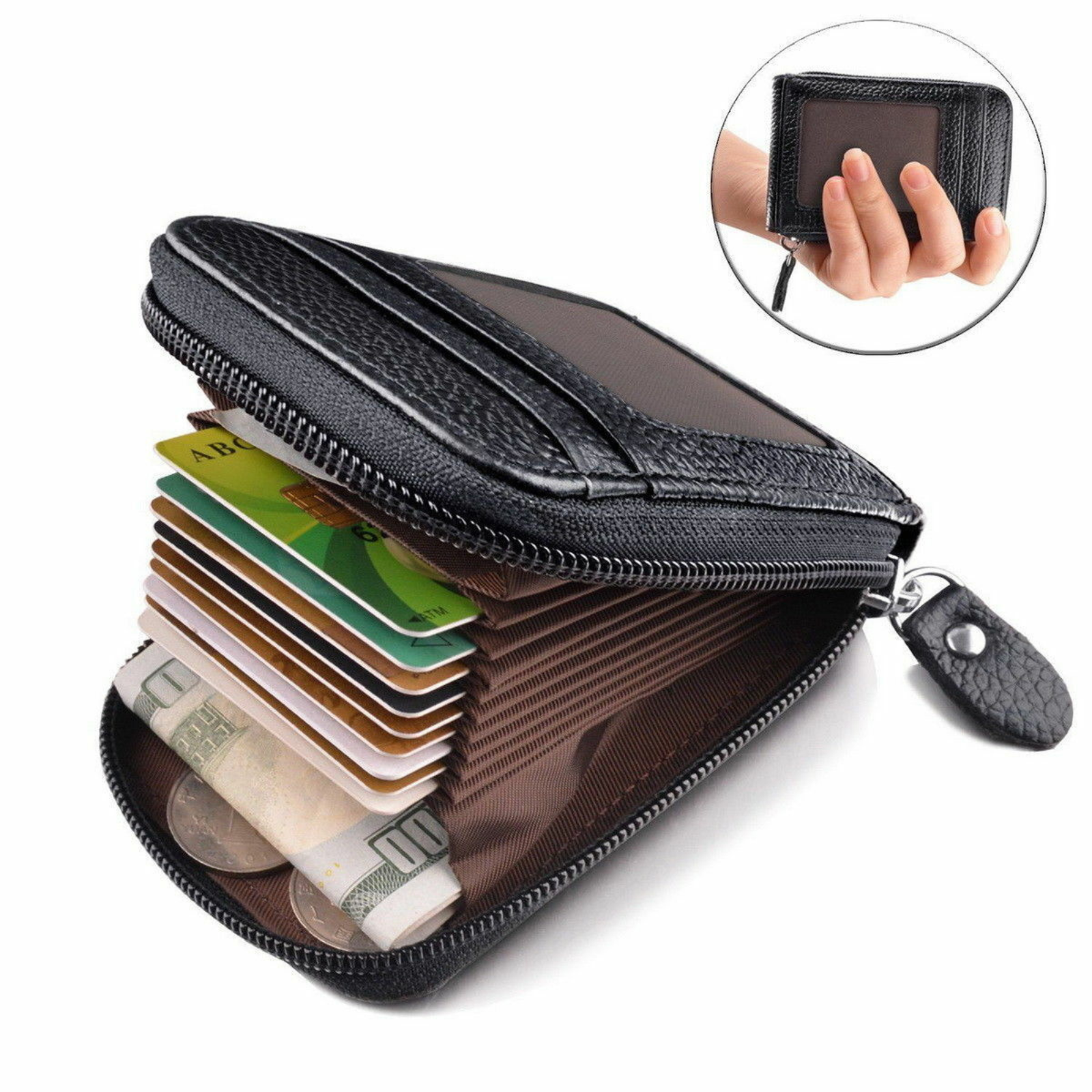 Anti-theft Credit Card Holder RFID Blocking Leather Wallet Coin Purse Black