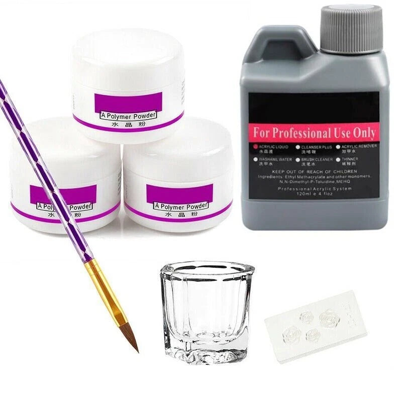 Clear White Pink Acrylic Powder 120ML Liquid Set Acrylic Nail Art Starter Kit