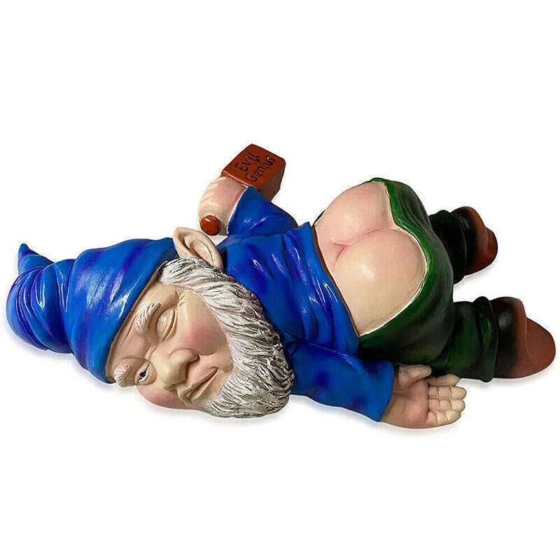 Gnome Decor Yard Patio Ornament Funny Drunk Dwarf Garden Rude Passed Out Statue